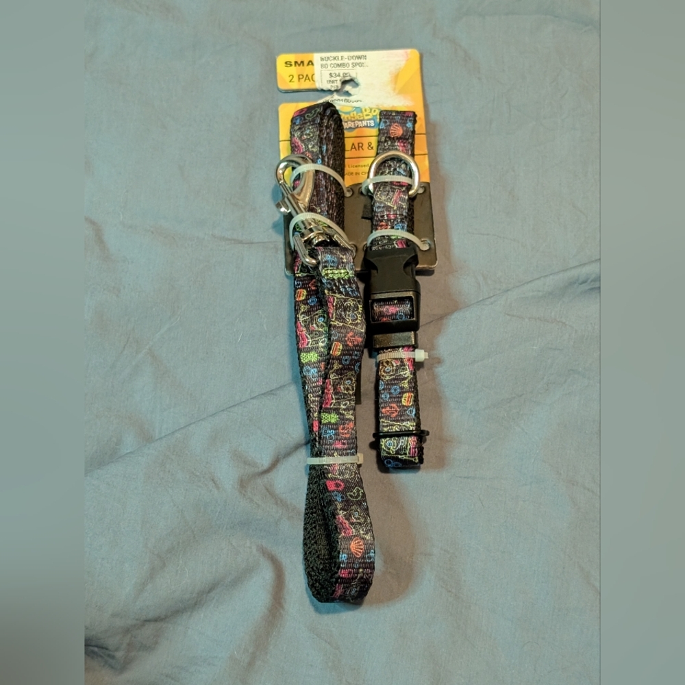 Buckle-Down Spongebob Dog Collar and Leash Set, Size Small
